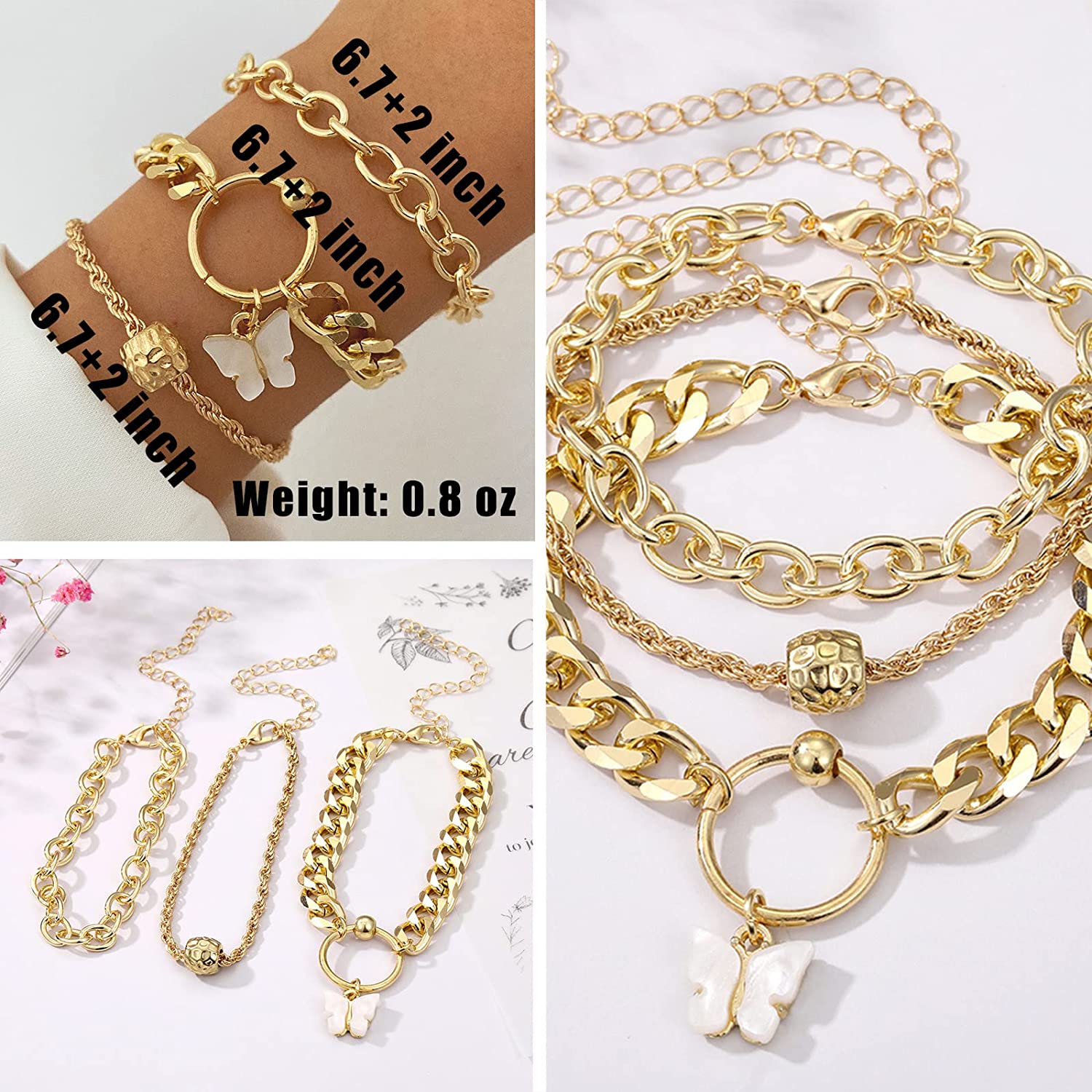 IFKM 6 PACK (24 PCS) Boho Gold Chain Bracelets Set for Women Girls, 14K Gold Plated Multiple Layered Stackable Open Cuff Wrap Bangle Adjustable Link Italian Cuban Jewelry for Women Girls Gift… - Image 6